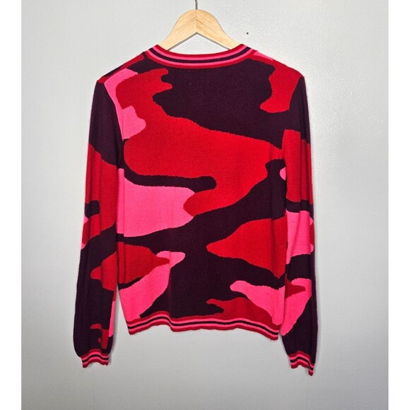 EDINBURGH KNITWEAR 100% Cashmere Cardigan Medium Pink Red Purple Camo Sweater - Picture 4 of 7